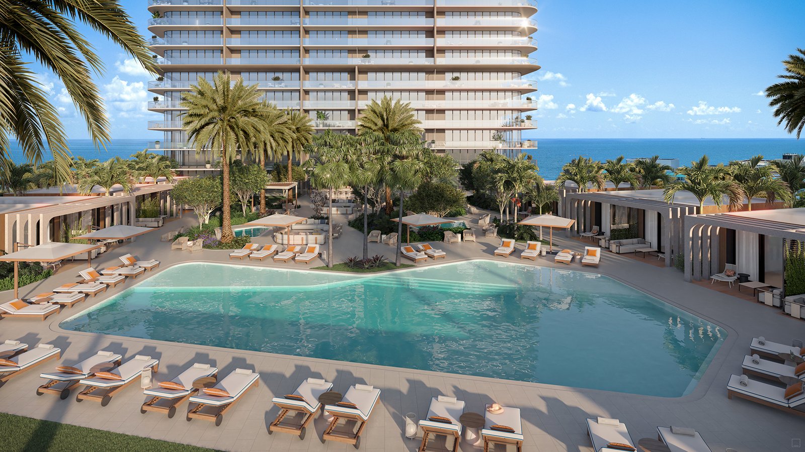 Icon Beach pool deck aerial view
