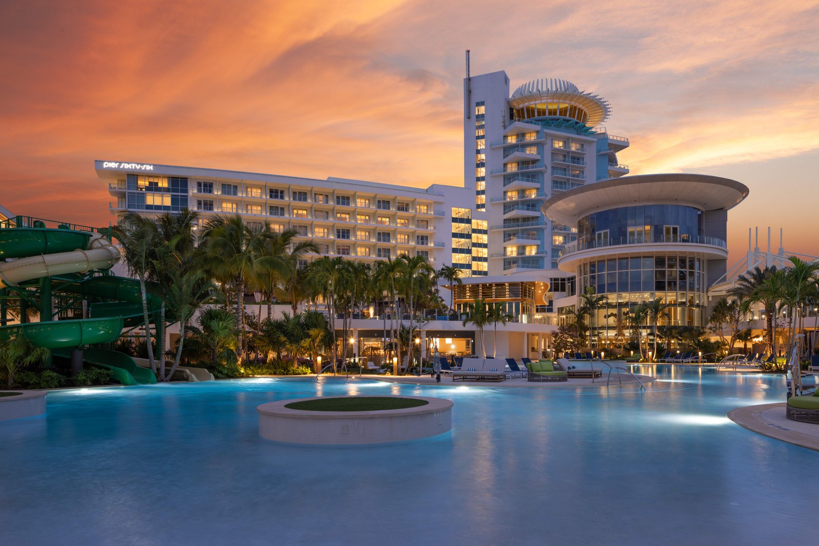 Pier Sixty-Six pool at sunset with Pier Top tower